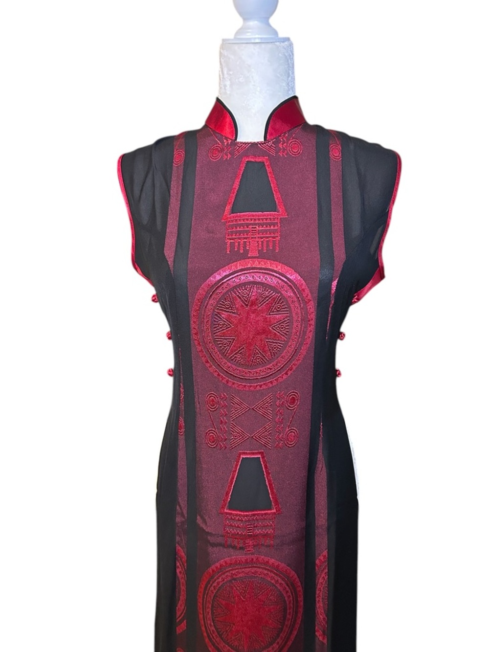 Silk Stunning Red & Black Asian Tunic Vest Statement Piece - Small - Picture 3 of 12